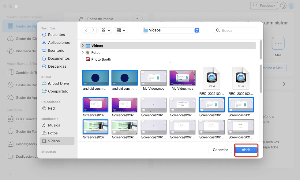 Selecciona los vídeos que deseas pasar para pasar videos y fotos de Mac a iPhone