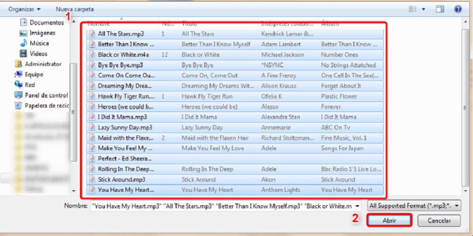 Elige las canciones para pasar música de mi PC a mi iPhone