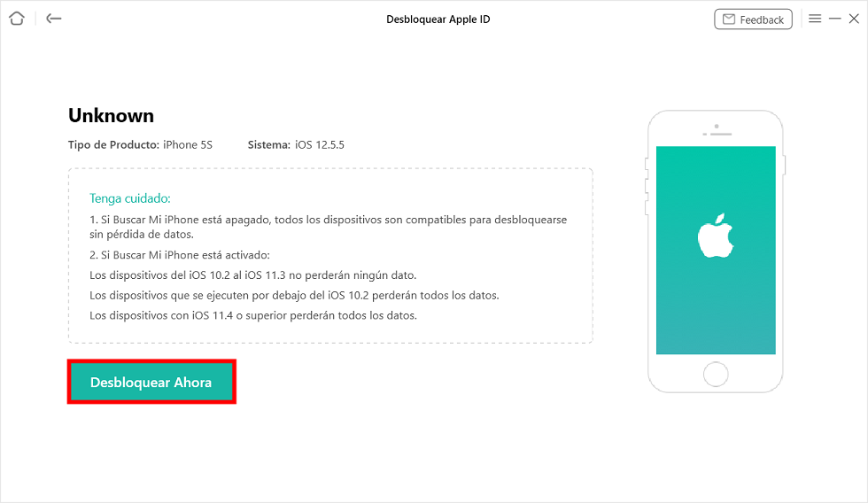 Haga clic en Desbloquear para restaurar iPad sin contraseña ID Apple