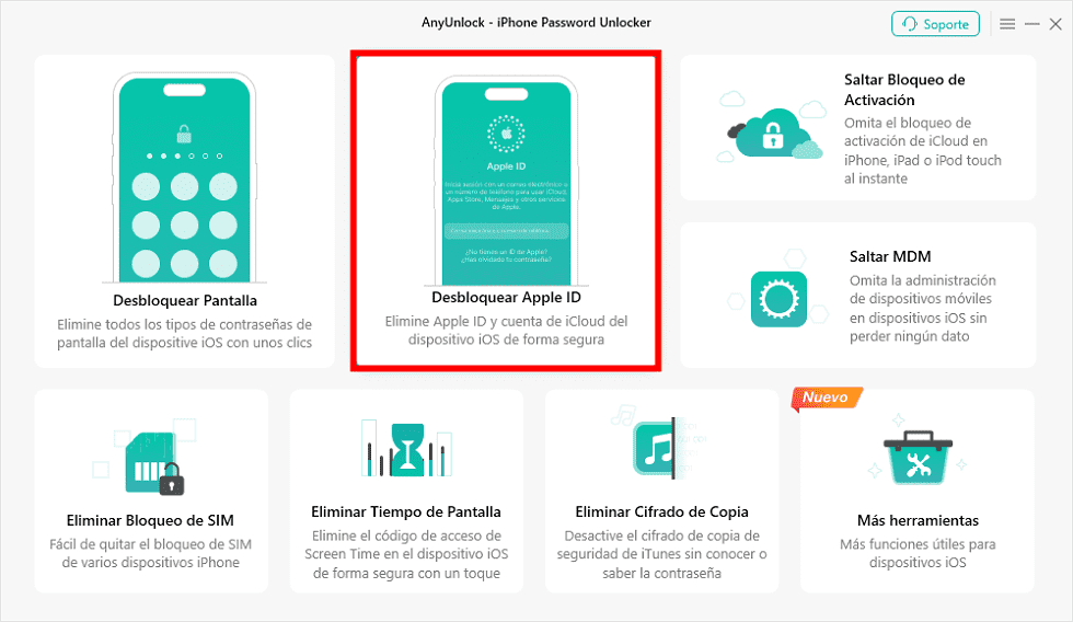 Quitar el bloqueo de seguridad del iPhone con AnyUnlock- Paso 1.