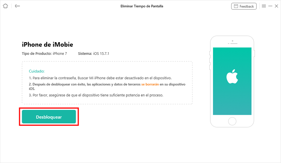 Haz clic en Desbloquear el código de restricciones iPhone