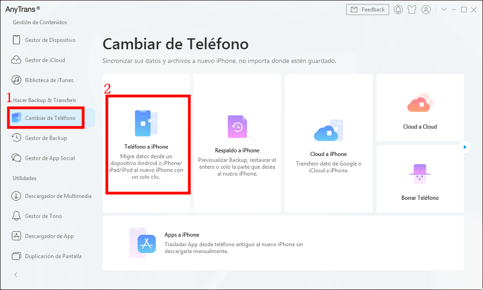 Pasar datos de Teléfono a iPhone