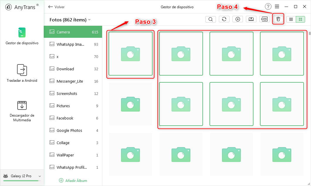 Elegir fotos para eliminar