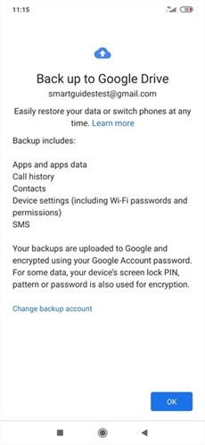 Copia de seguridad de Xiaomi en la cuenta de Google