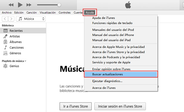 Actualizar iTunes para ayudar a la computadora a reconocer el iPhone