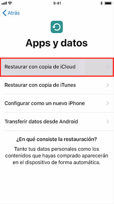 Restaura tu iPhone desde iCloud copia