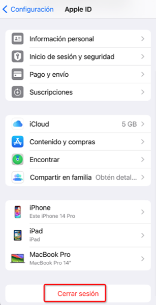 Cómo cerrar sesión de iCloud en Ajustes