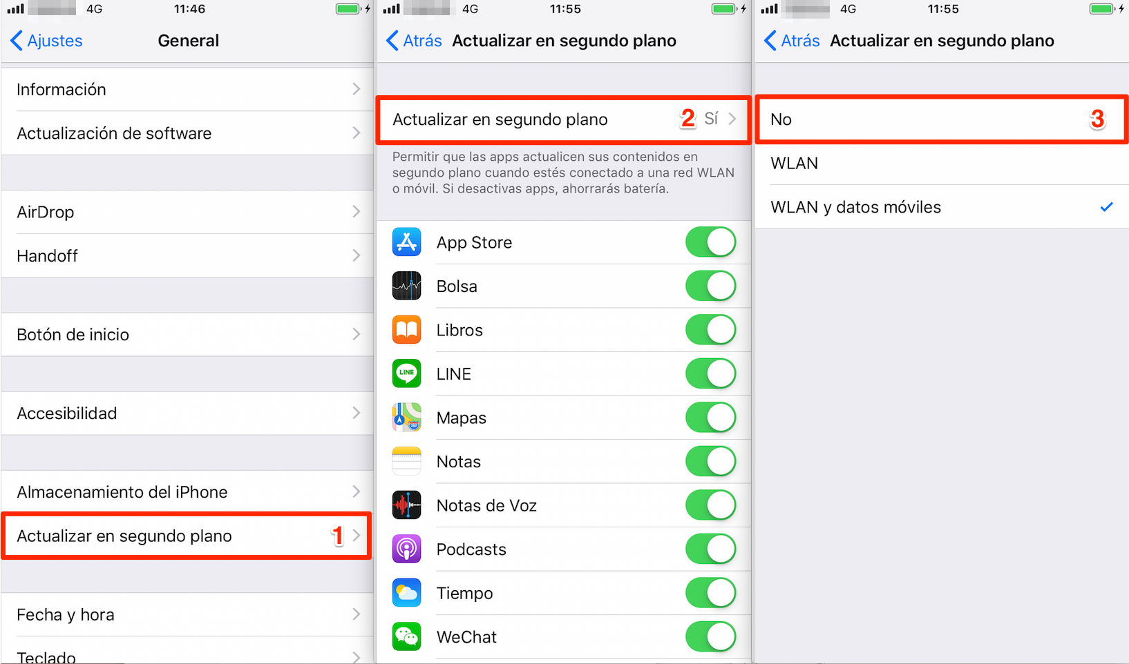 Ahorrar batería iPhone - Desactiva la actualización en segundo plano