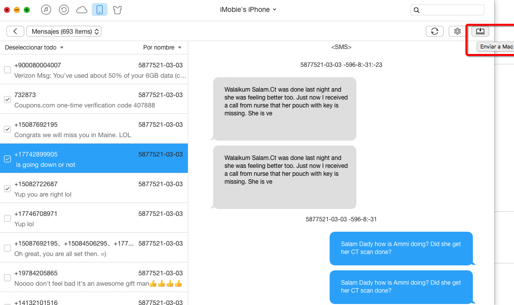 Hacer una copia de mensajes de texto de iPhone en Mac – Paso 3