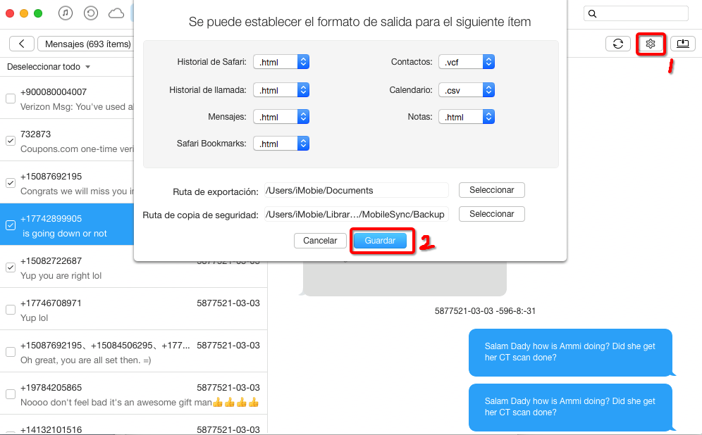 Hacer una copia de mensajes de texto de iPhone en Mac – Paso 4