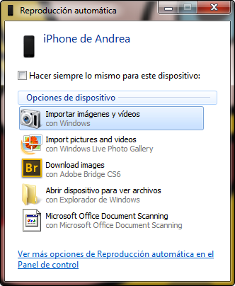 Importar fotos del iPhone al PC con “Reproducción automática“