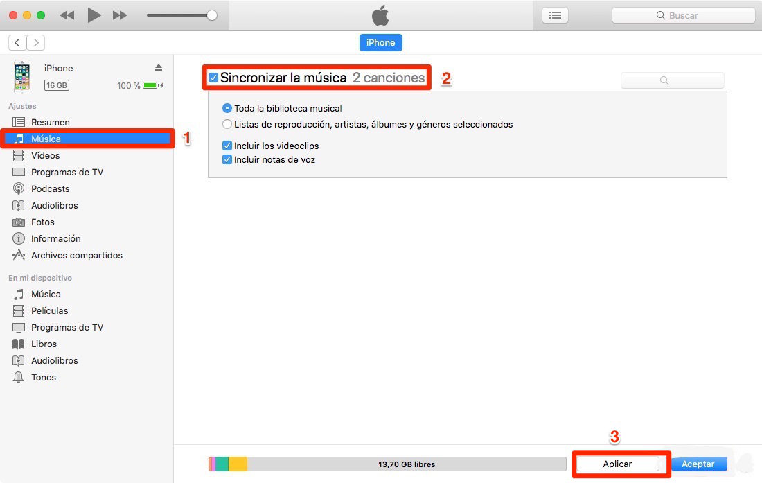 Pasar música al iPhone del ordenador con iTunes-Paso 3