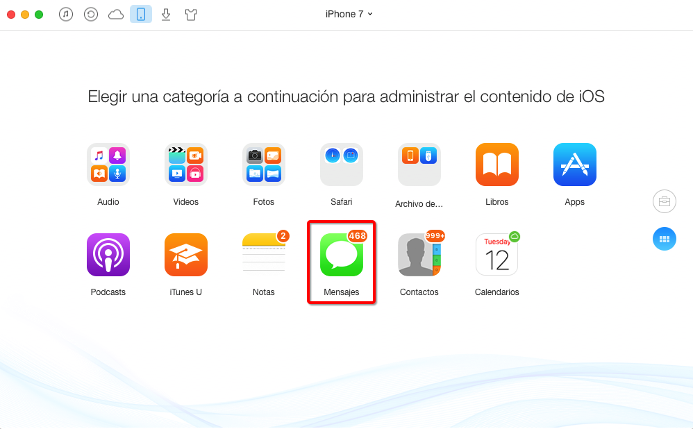Cómo pasar los mensajes de iPhone a PC con AnyTrans – Paso 2