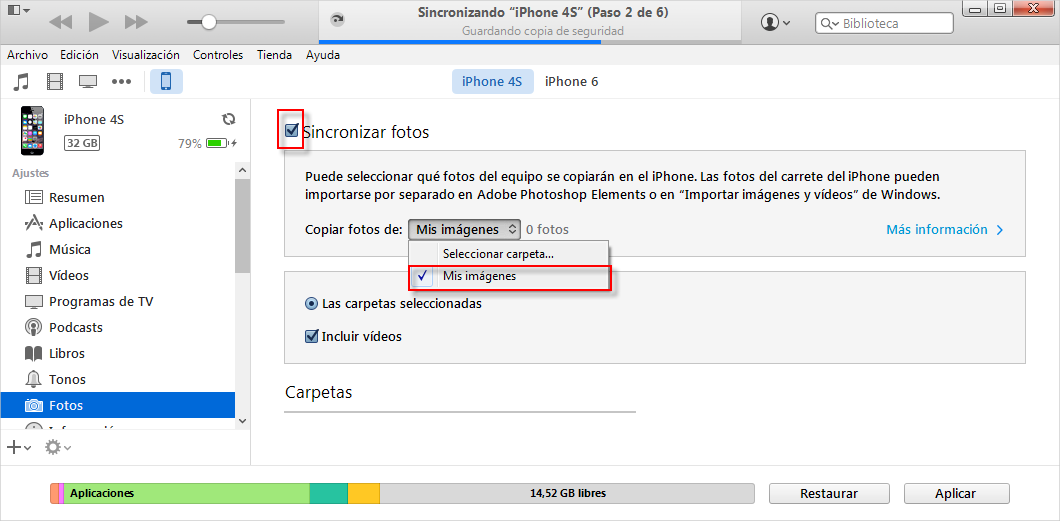 Cómo transferir fotos desde el iPhone a iPhone con iTunes
