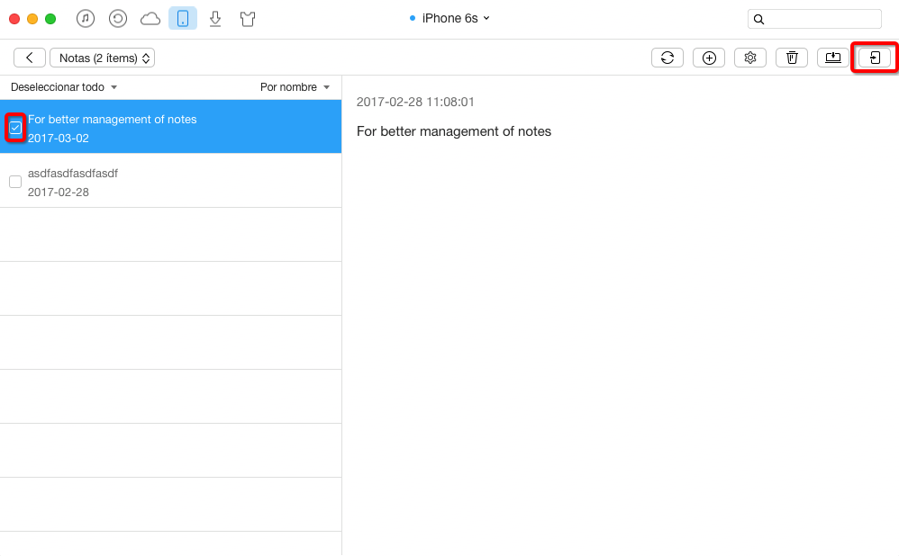 Cómo pasar notas de un iPhone a Otro con AnyTrans – paso 3