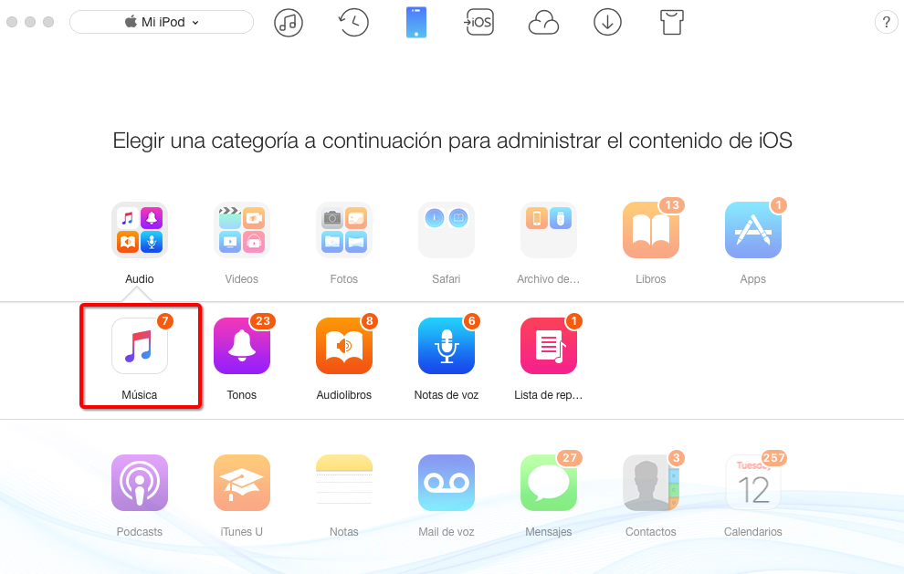 Copiar música del iPod al Mac con AnyTrans – Paso 2