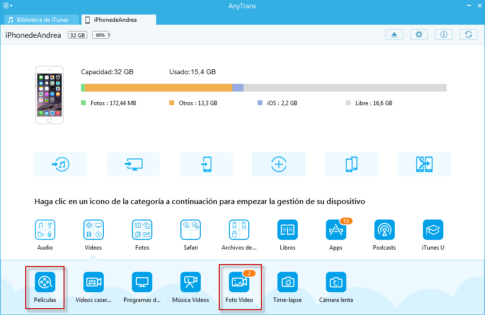Transferir vídeos desde el iPhone al ordenador - Paso 2