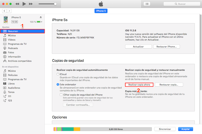 Antes de instalar iOS 12/12.1.2 – Hacer copia de seguridad con iTunes