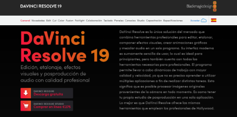 Página principal de DaVinci Resolve