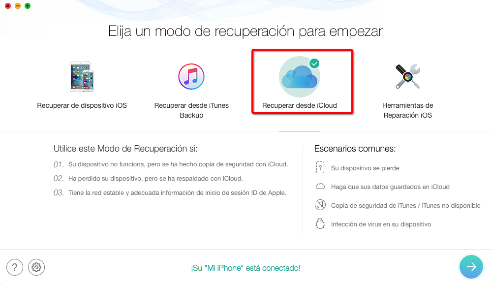 Cómo descargar Copia de seguridad de iCloud con PhoneRescue – Paso 1