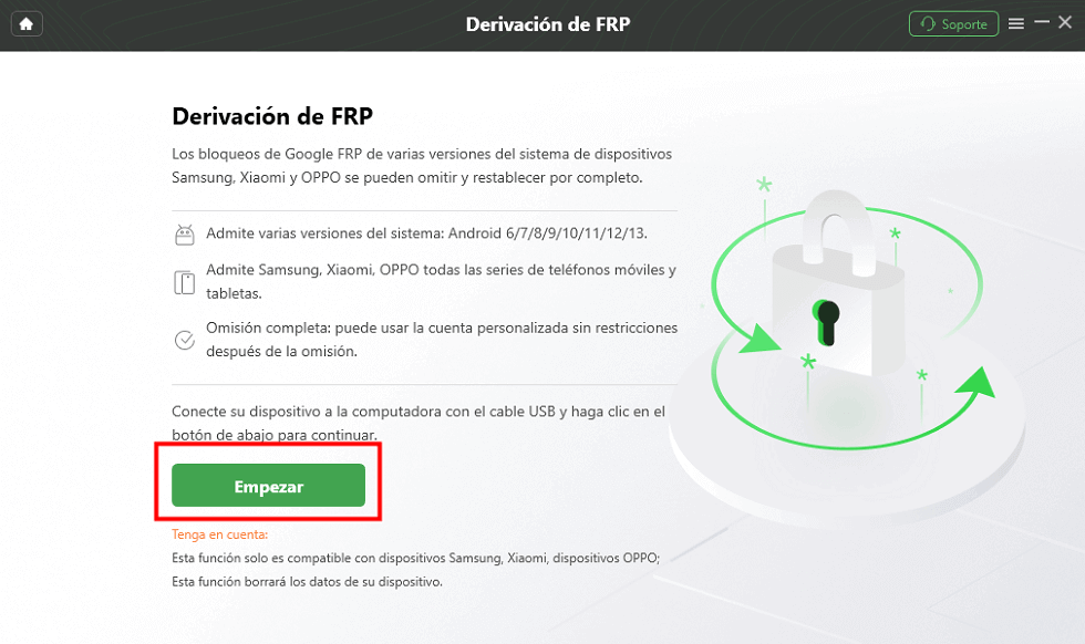Selecciona Empezar - Xiaomi bypass tool 