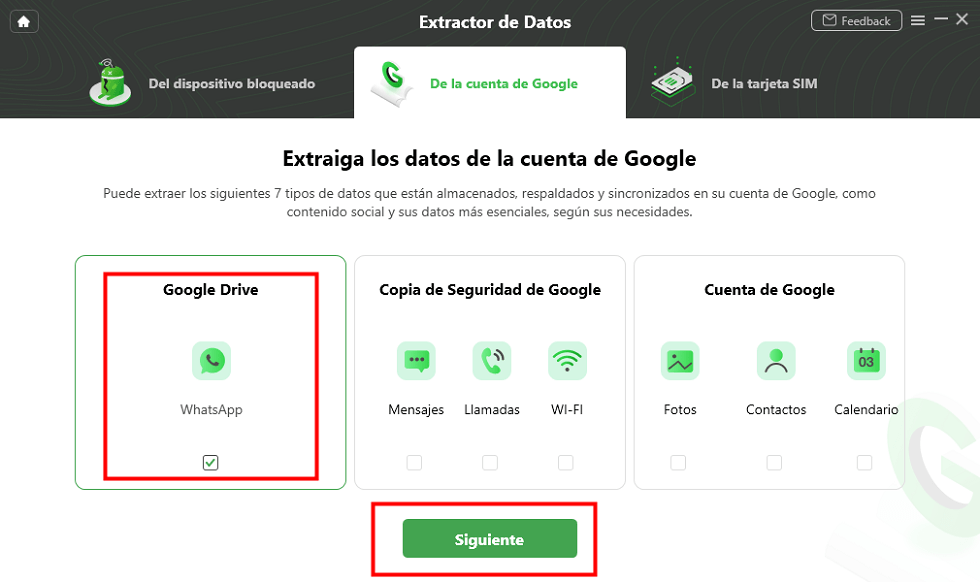 Selecciona WhatsApp de Google Drive