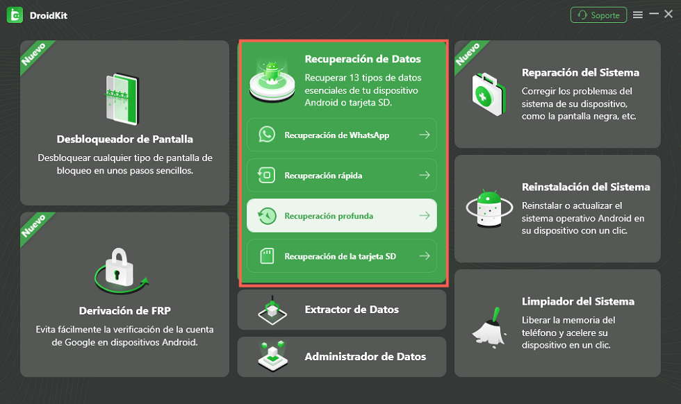 Selecciona Recuperación profunda para recuperar fotos de Huawei