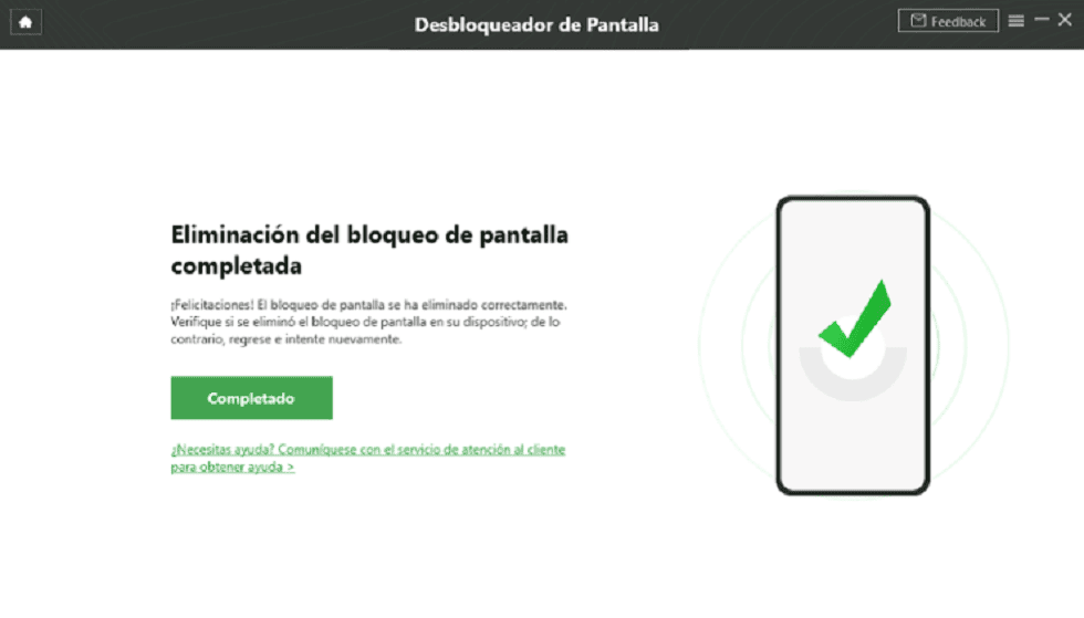 Eliminación de la pantalla de bloqueo completada