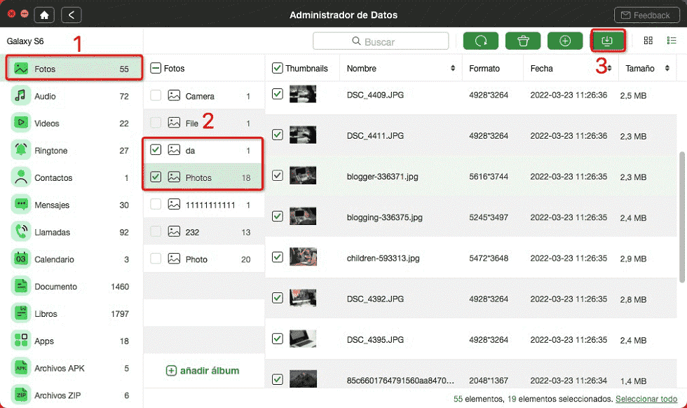 Selecciona las fotos que quieras guardar – Cómo transferir fotos de Android a Mac