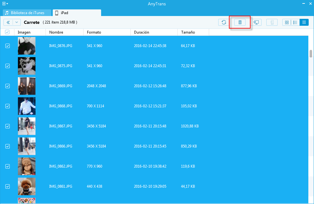 Eliminar todas las imágenes de iPad con AnyTrans
