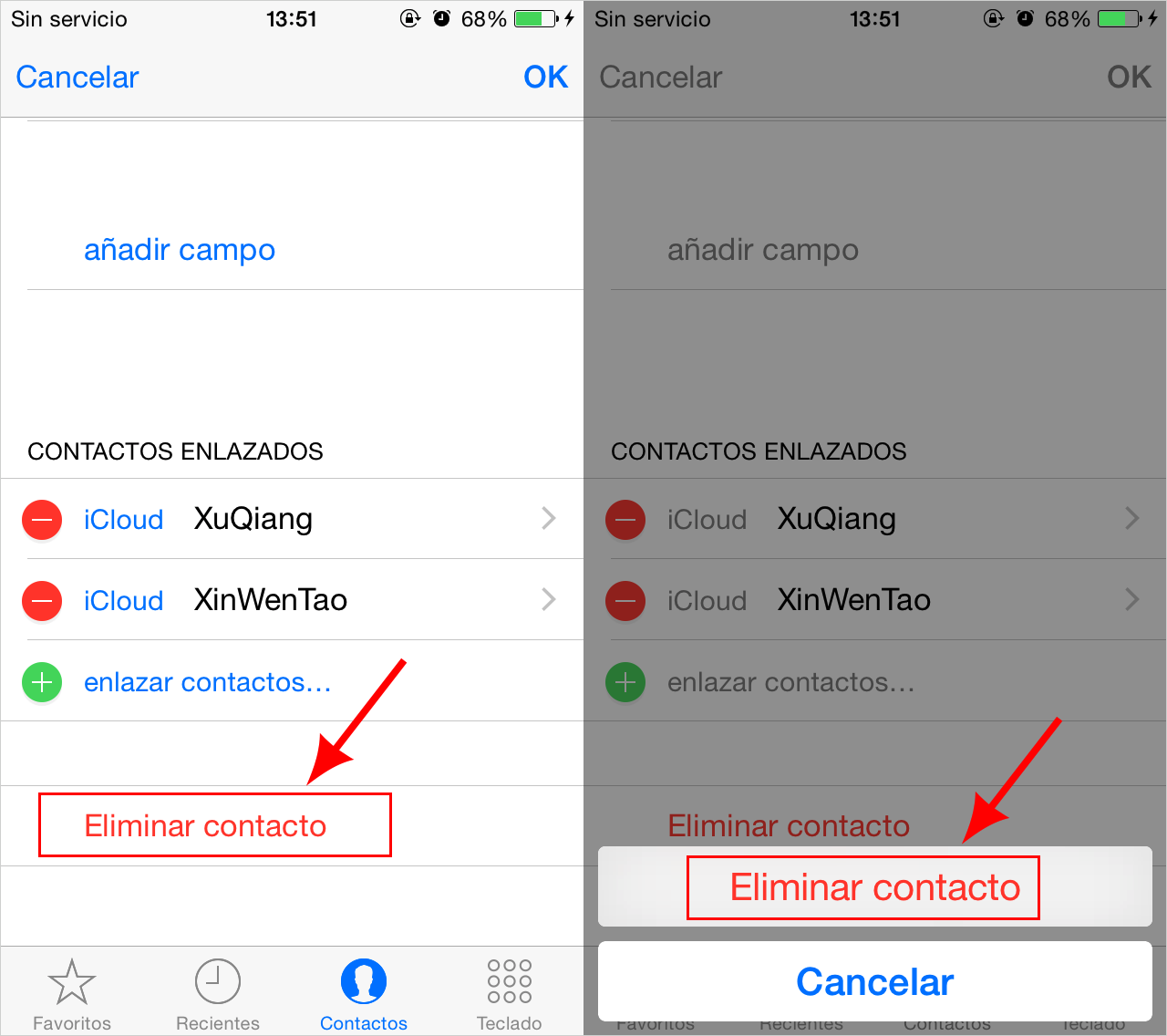 Cómo eliminar contactos en el dispositivo iOS