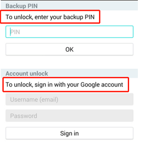 PIN alternativo o iniciar sesión con cuenta de Google- Manera 1 de cómo desbloquear la tableta