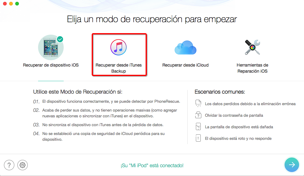 Cómo extraer las fotos de copia de seguridad de iTunes con PhoneRescue – Paso 1