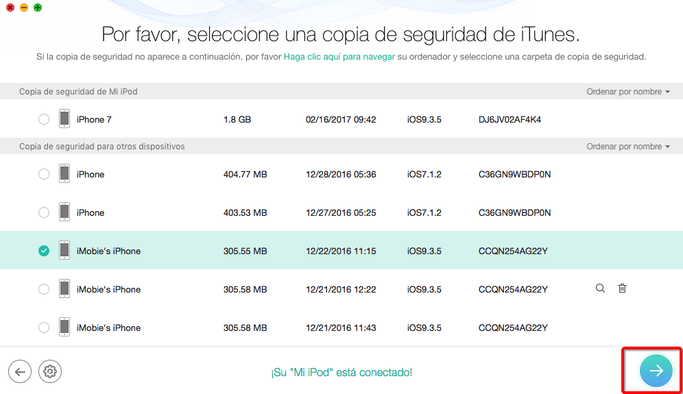 Cómo extraer las fotos de copia de seguridad de iTunes con PhoneRescue – Paso 2
