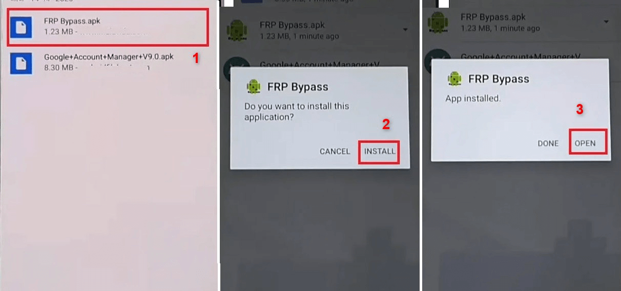 Instalación de FRP Bypass Apk