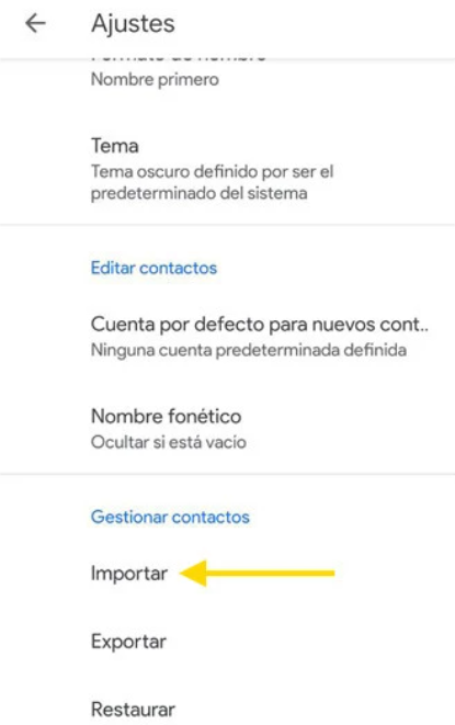 Selecciona Importar – Cómo pasar los contactos de un teléfono a otro