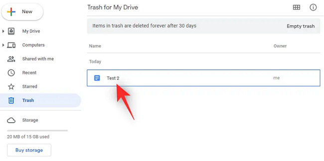 Selecciona archivos para recuperar archivos borrados de Google Drive