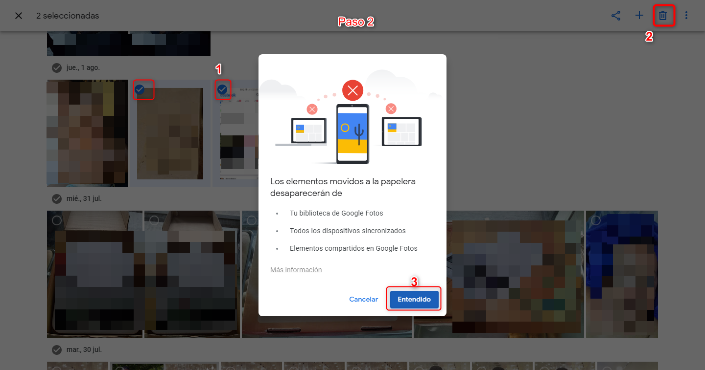 Eliminar las fotos en Google Fotos