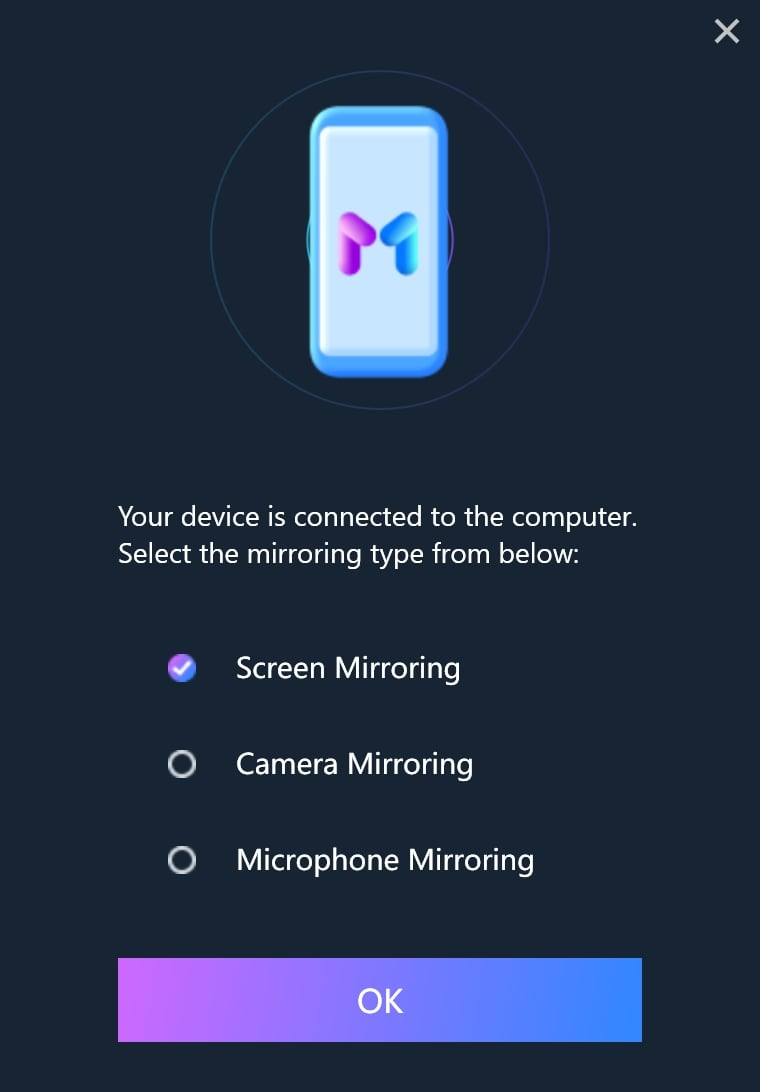 Elegir Screen Mirroring en el ordenador