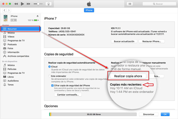  Realizar copia con iTunes