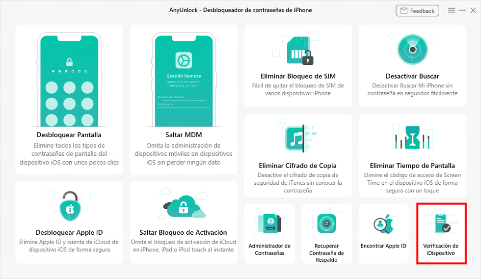 Seleccione el modo "Verificación de iDispositivo"