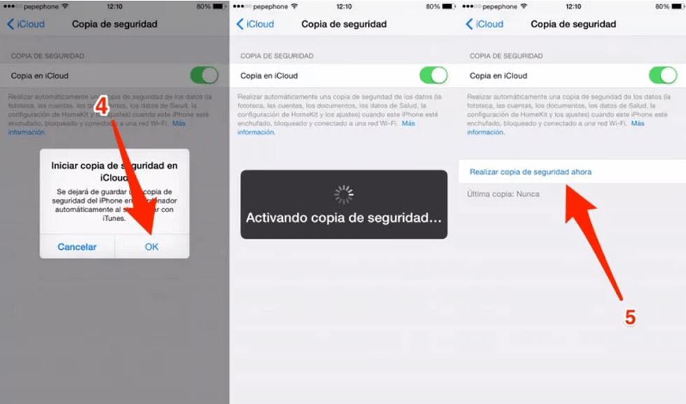 Pulsa "Realizar copia de seguridad ahora"para pasar datos de iPhone a iPhone