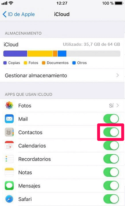 Habilita contactos en iCloud para recuperar contactos iPhone