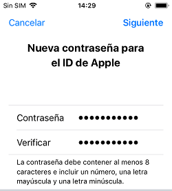 Establecer nueva contraseña de Apple ID