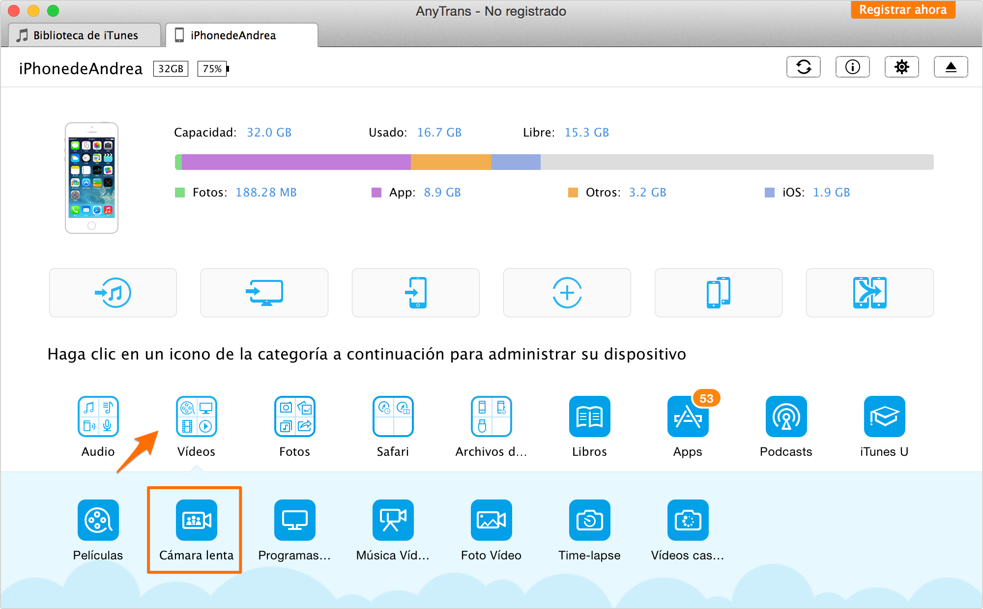Importar vídeos a iPhone con AnyTrans - Paso 1