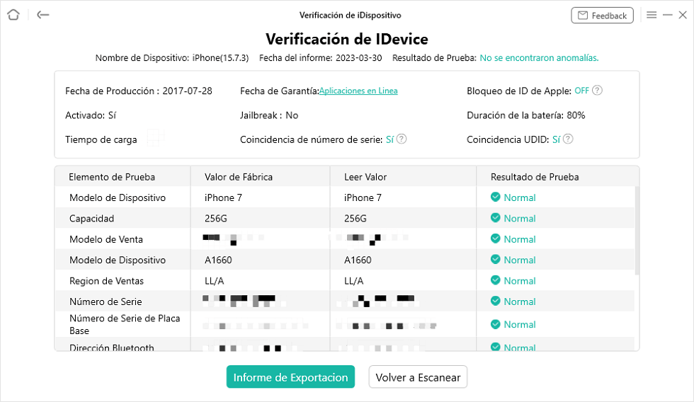 Ver informe de verificación de iDevice