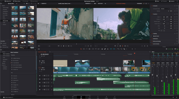 Interfaz de DaVinci Resolve