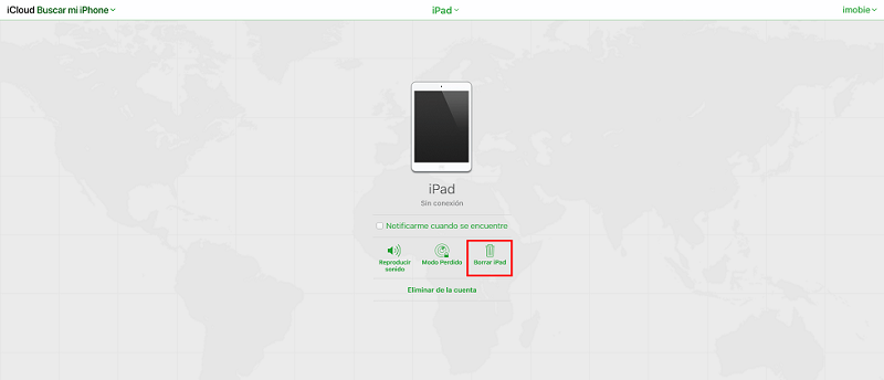 En iCloud selecciona Borrar iPad