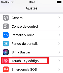 Haz clic en Touch ID y código