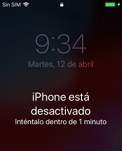 iPhone está desactivado, inténtalo dentro de 1 minuto